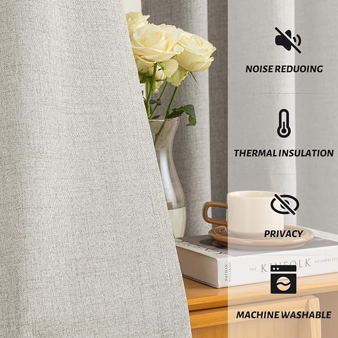 Yakamok Oatmeal Linen Curtains 100% Blackout 96 Inches Long, Room Darkening - Image 5