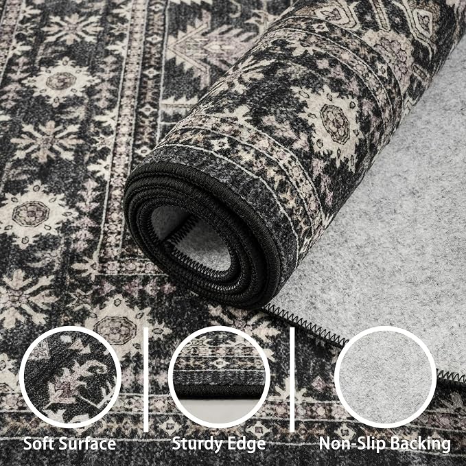 Grey Area Rug 5x7 for Living Room Bedroom | Low Pile; Non Slip;Machine - Image 6