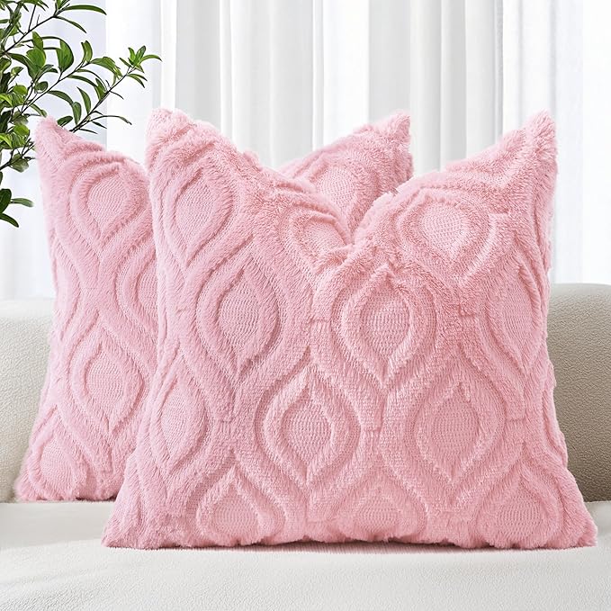 decorUhome Summer Throw Pillow Covers 20x20 Inch Set of 2, Soft Plush Faux Wool by decorUhome