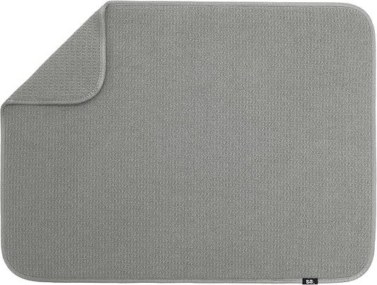 S&T INC. Dish Drying Mat XL, 18” x 24”, Absorbent Microfiber Kitchen Counter Mat, Dish Drying Pad for Dishes, Utensils, Pots and Pans, Extra Large, Grey