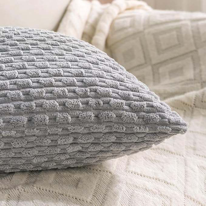 Set of 4 Grey Decorative Throw Pillow Covers 18x18 Inch Corduroy Pillow Covers - Image 6