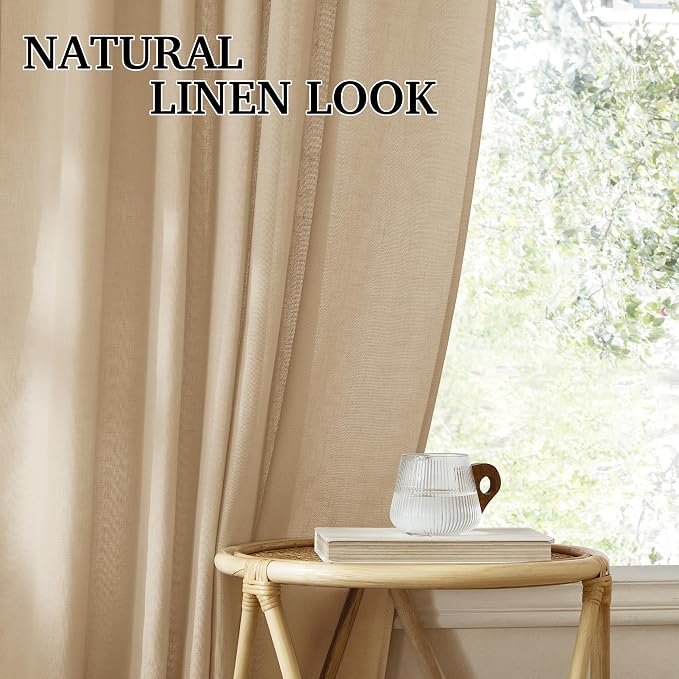 RYB HOME Farmhouse Boho Linen Sheer Curtains 90 inches Long - Image 6