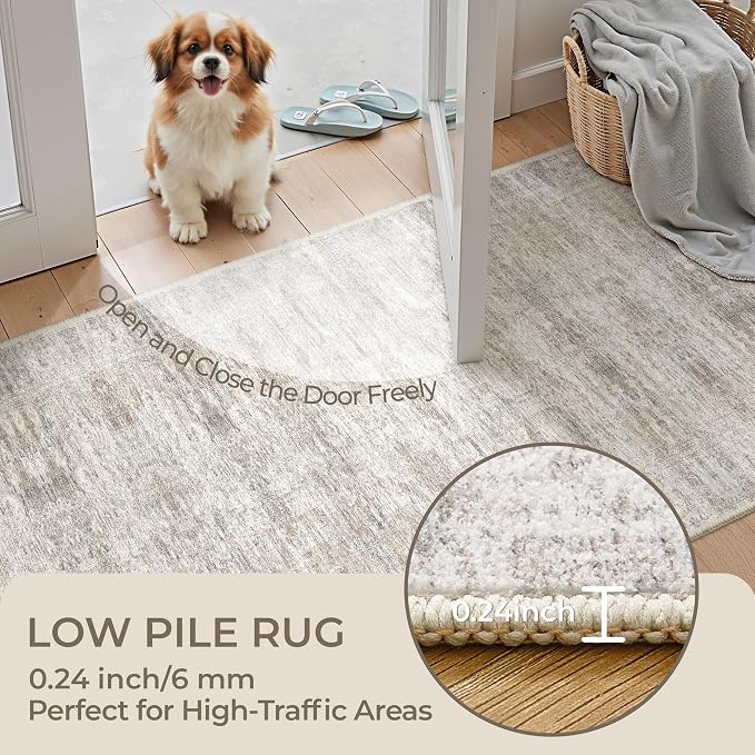 2x4 Rug Runners for Hallways Non Slip, Taupe | Washable Rugs for Kitchen - Image 6