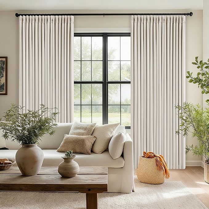 Pinch Pleated 100% Blackout Thick Linen Curtains 84 Inch Long Natural | Thick - Image 8