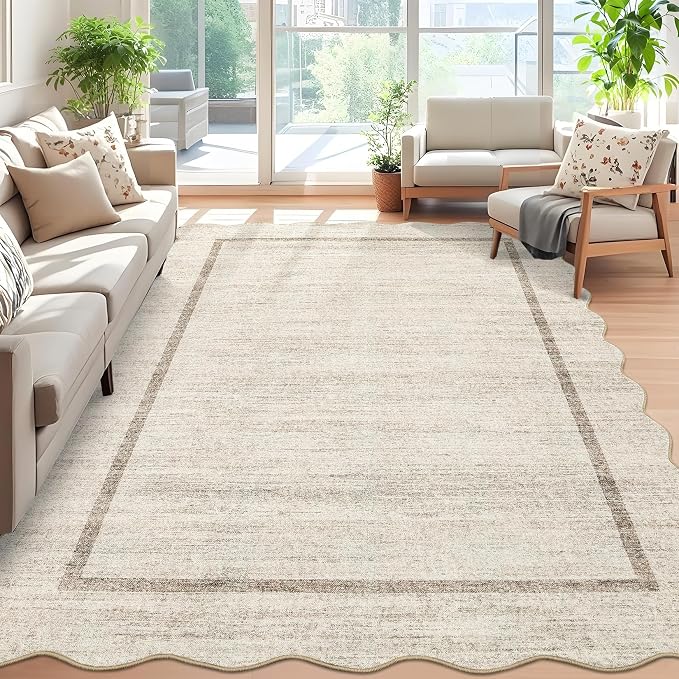 GarveeHome Scalloped Washable Rug 4x6 Boho Living Room Area Rug, Low Pile Soft - Image 2