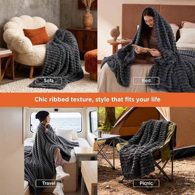 Bedsure GentleSoft Grey Fleece Twin Blanket - Image 3