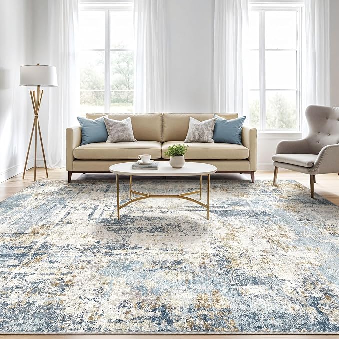 LOONGRUG 7x9 Area Rug Washable Large Neutral Modern Living Room Rugs | Abstract - Image 5