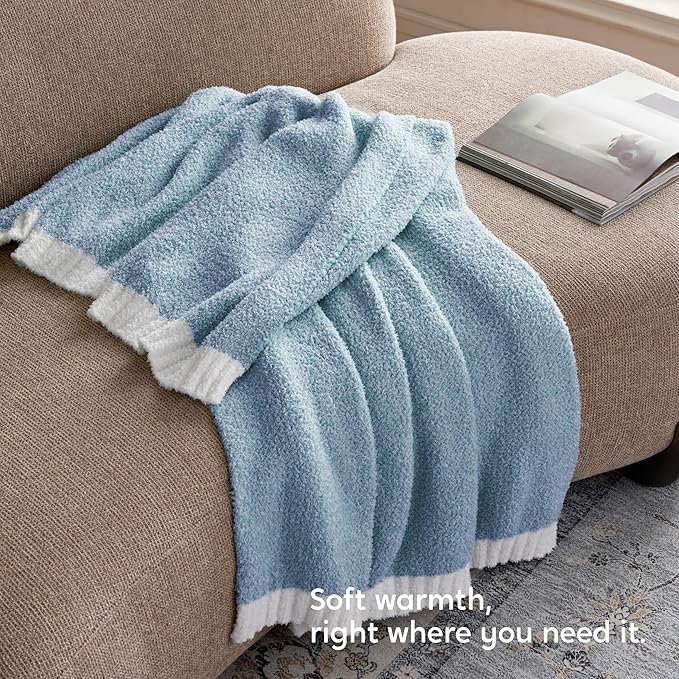 Joiedomi Throw Blanket for Couch Bed Sofa, Blue Knitted Blankets Gifts for Women Mom Girls, Cozy Cute Soft Throw Home Room Decor Aesthetic for Women Mothers Birthday Gifts 50x70 Inches