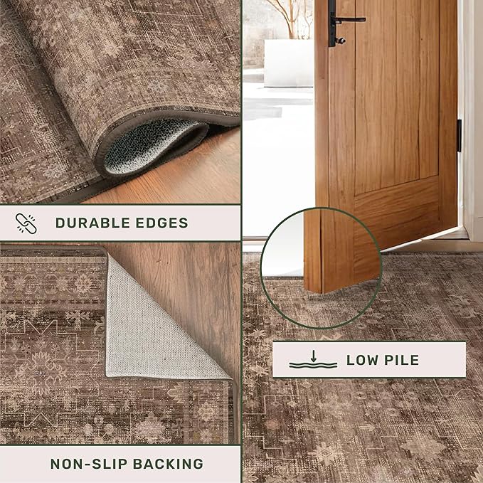 Brown Boho Washable 2x6 Runner Rugs - Image 5