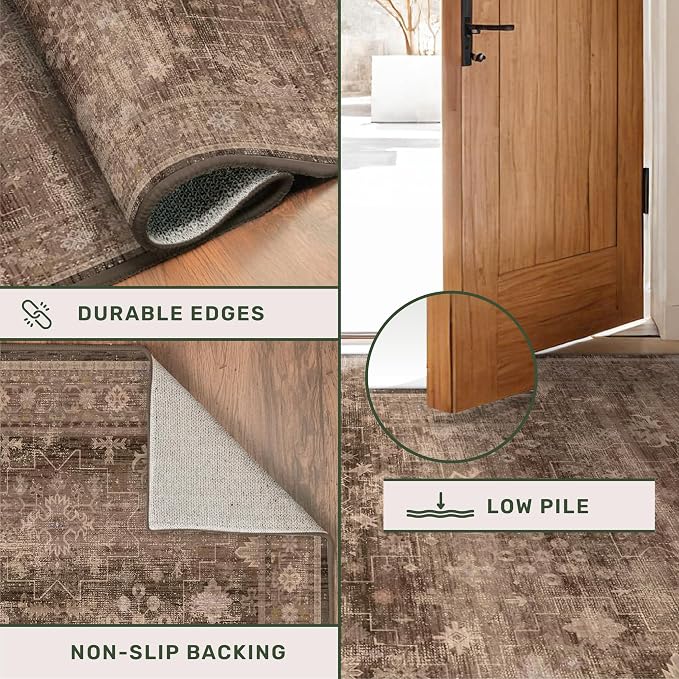 Brown Boho Washable 2x7 Runner Rugs - Image 5