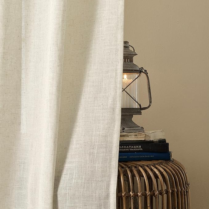 Joydeco Linen Curtains 90 Inch Length 2 Panel Sets,Light Filtering Curtains for Bedroom 70 Inch Wide Living Room Drapes with Back Tabs & Rod Pockets (W70 x L90 Inch, Beige)