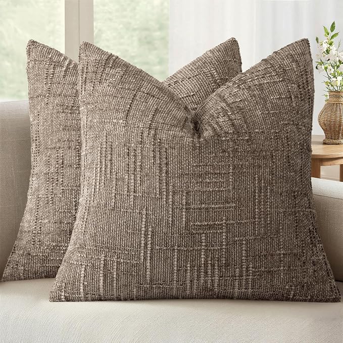 MIULEE Chenille Textured Euro Pillow Covers Taupe Grey 22x22 Set of 2 | Slubby by MIULEE