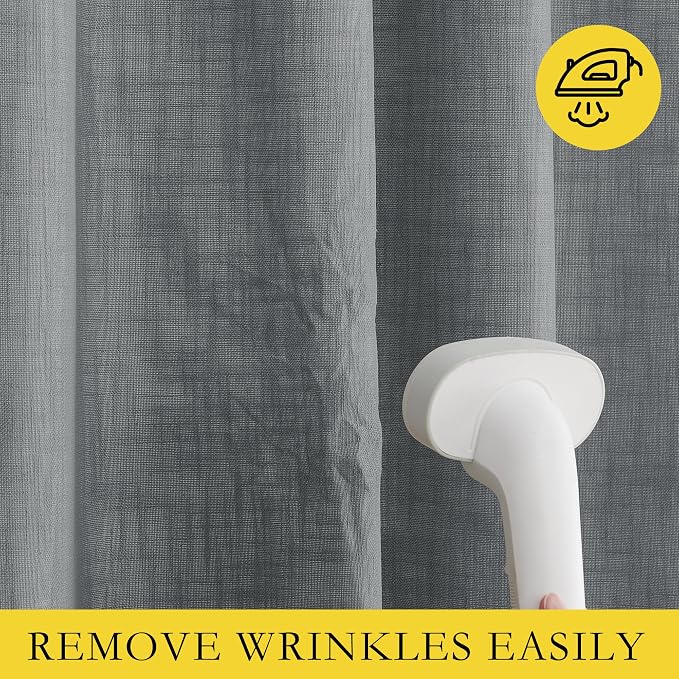 NICETOWN Vintage Open Linen Weave Flax Thermal Curtains, Dove Grey, 100% - Image 6