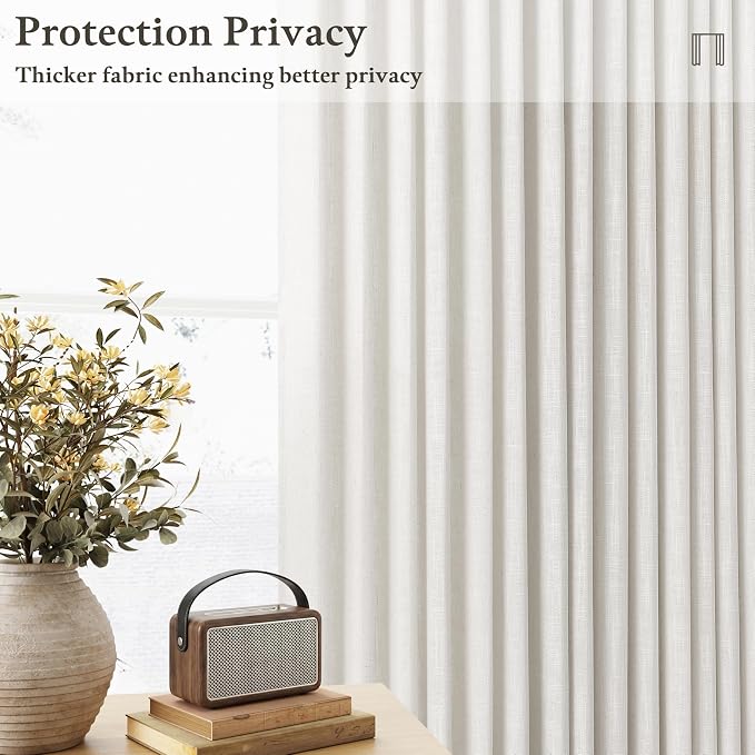 Ivory Linen Pinch Pleated Semi Sheer Curtains W50xL72 2 Panels | 72 Inch Pleat - Image 5