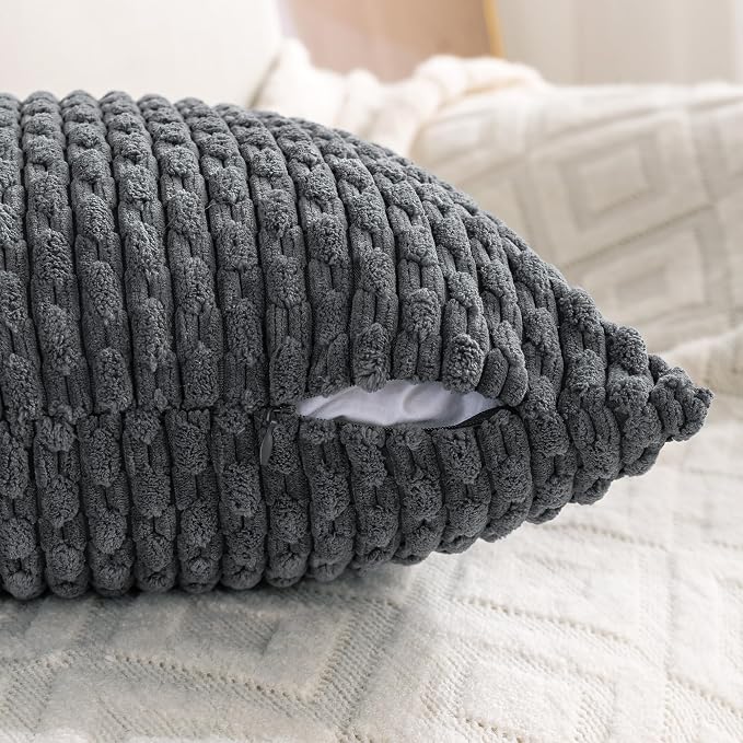 Set of 4 Medium Grey Decorative Throw Pillow Covers 20x20 Inch Corduroy Pillow - Image 4