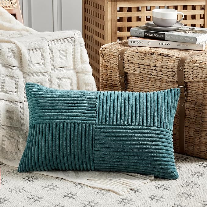 Fancy Homi 2 Packs Teal Long Lumbar Decorative Throw Pillow Covers 16x24 Inch - Image 2
