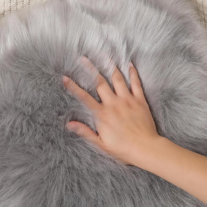 linmopm Faux Fur Rug Sheepskin Shag Fluffy Fuzzy Grey 2x3 ft Small Rugs - Image 5