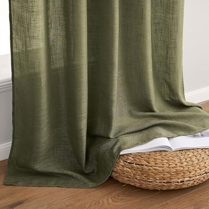 MIULEE Light Olive Green Linen Curtains 63 Inch Length 2 Panels - Image 7