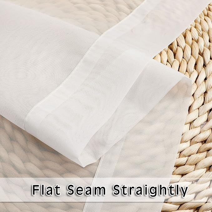 Ivory Sheer Valance for Kitchen Windows Set of 2, Small Modern Rod Pocket Voile - Image 4
