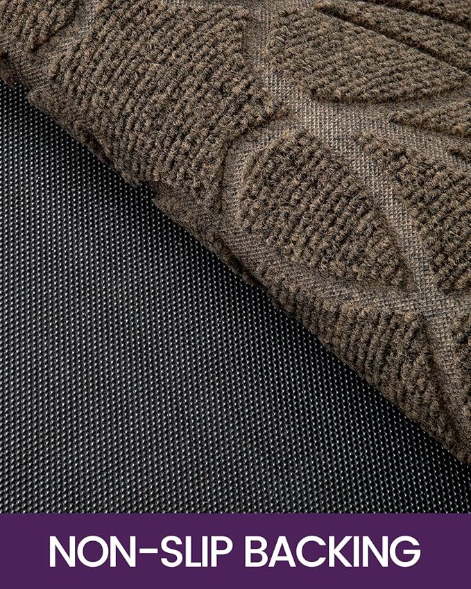 DEXI Front Door Mat Outside Entrance, Heavy Duty Non Slip Low Profile Doormat for Entryway, Trap Dirt and Moisture Welcome Mats, Easy Clean, Patio, Garage, 4x2, Brown