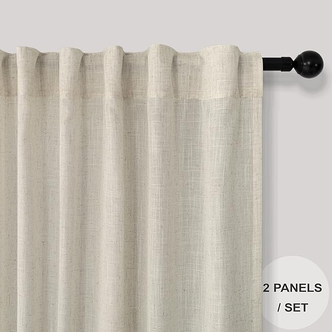 Pitalk Flax Linen Sheer Curtains & Drapes 38 Inch Wide Tan Beige Colored - Image 2