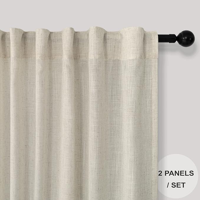 Pitalk Flax Linen Sheer Curtains & Drapes 38 Inch Wide Tan Beige Colored - Image 2