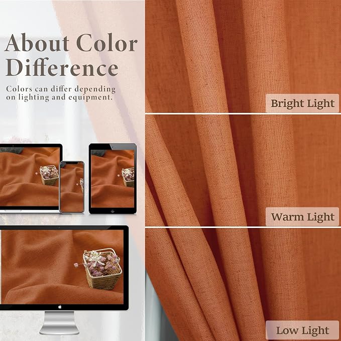 Pitalk Burnt Orange Linen Curtains 102 Inches Long - Image 4