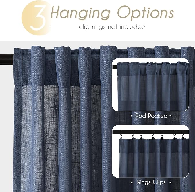 Navy Blue Curtains 90 inch Length - Image 2