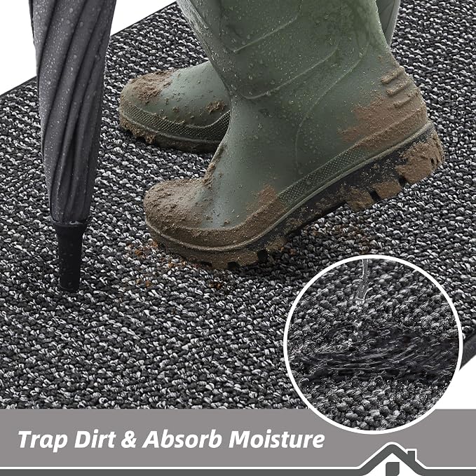 BEQHAUSE Dirt Trapper Door Mat 20"x32", Non-Slip Washable Doormat, Charcoal | - Image 3