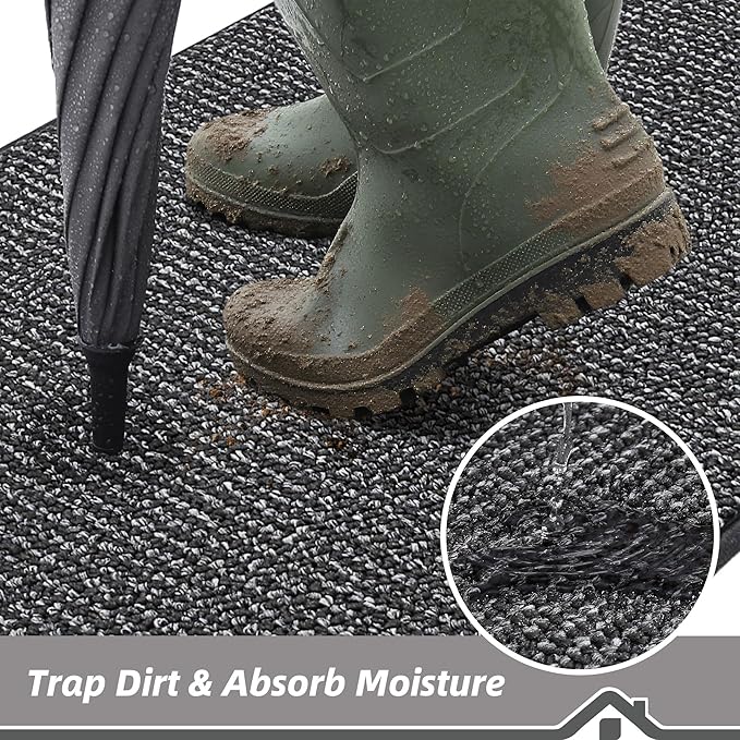 BEQHAUSE Dirt Trapper Door Mat 24"x36", Non-Slip Washable Doormat, Charcoal | - Image 3