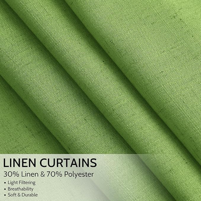 Extra Long Curtain Lime Green Morden Linen Blend Light Filtering Back Tab - Image 2