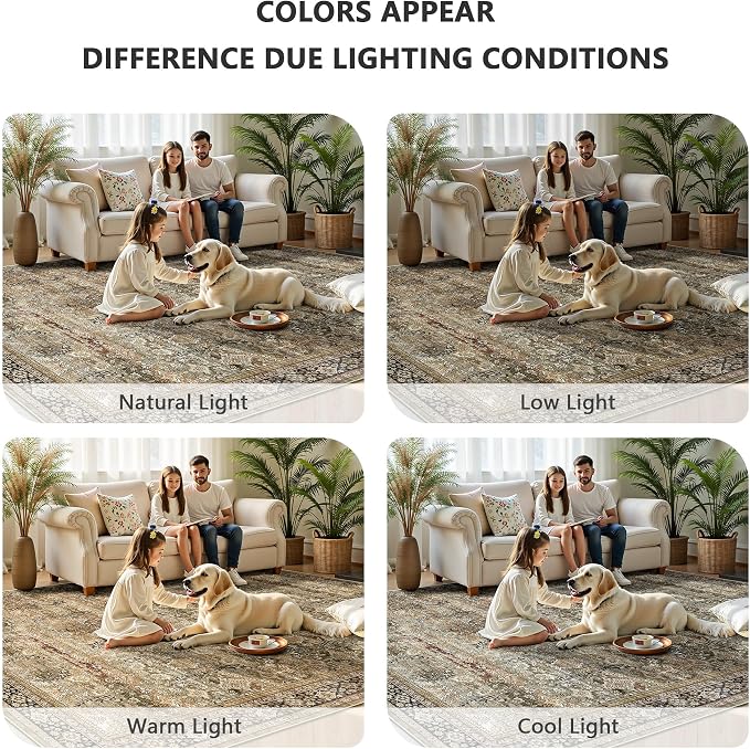 5x7 Area Rugs - Washable Vintage Retro Living Room Rug, Soft Ultra Thin Non - Image 7