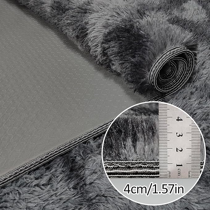 Tie-Dyed Runner Rug for Bedroom Black Grey 2x6ft Fluffy Area Rug Bedside Runner - Image 5