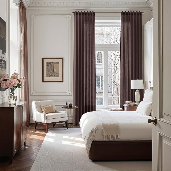 Coffee Brown Linen Curtains for Living Room 105 Inches Long Light Filtering - Image 7