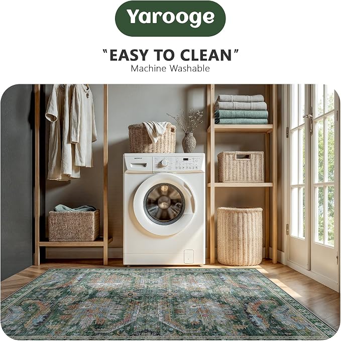 8x10 Area Rugs, Vintage Retro Soft Washable Rug, Non-Slip Low Pile Rugs - Image 5