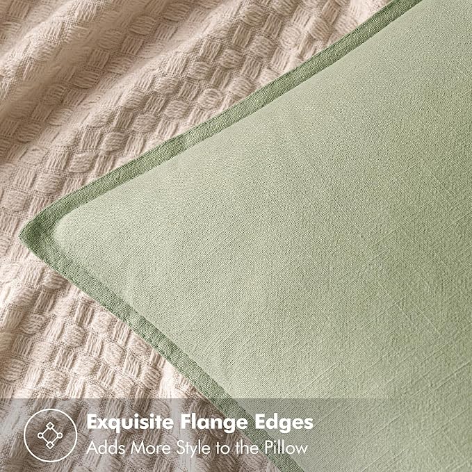 MIULEE Decorative Linen Euro Sham Pillow Covers 26x26 Light Green | Boho - Image 2