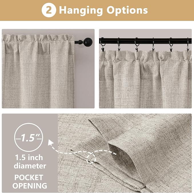 OVZME Valance for Windows, Light Filtering Faux Linen Textured Small Cafe - Image 6