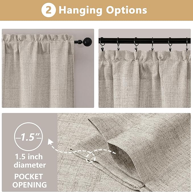 OVZME Valance for Windows, Light Filtering Faux Linen Textured Small Short - Image 6