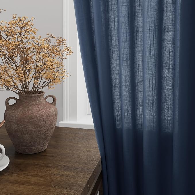 Denim Blue Linen Curtains 84 Inch Length 2 Panels Set - Image 4