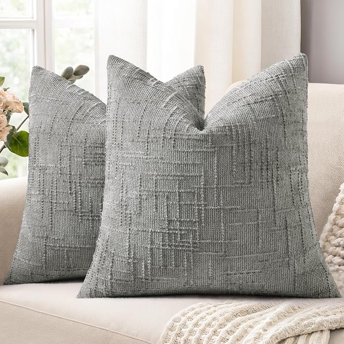 decorUhome Neutral Grey Chenille Throw Pillow Covers 18x18 Set of 2 Textured by decorUhome
