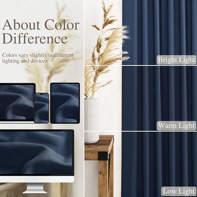 Denim Blue Linen Curtains for Living Room 63 Inches Long 2 Panel Set Light - Image 3
