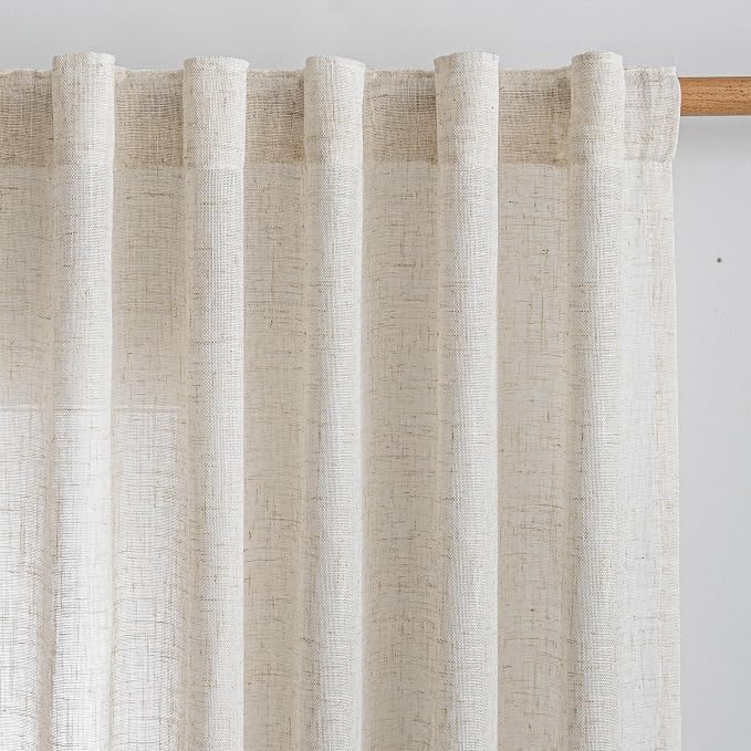 MYSKY HOME Linen Curtains for Sliding Door, Farmhouse Semi Sheer Ceiling by MYSKYHOME