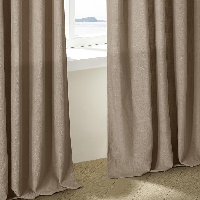 Light Brown Linen Pleat Farmhouse Light Filtering Curtains 92 Inches Long | - Image 9