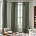 138 Inch Extra Long Curtain for Floor to Ceiling High Window Olive Green Linen by Nanspring