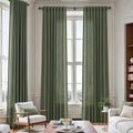 142 Inch Extra Long Curtain for Floor to Ceiling High Window Olive Green Linen by Nanspring
