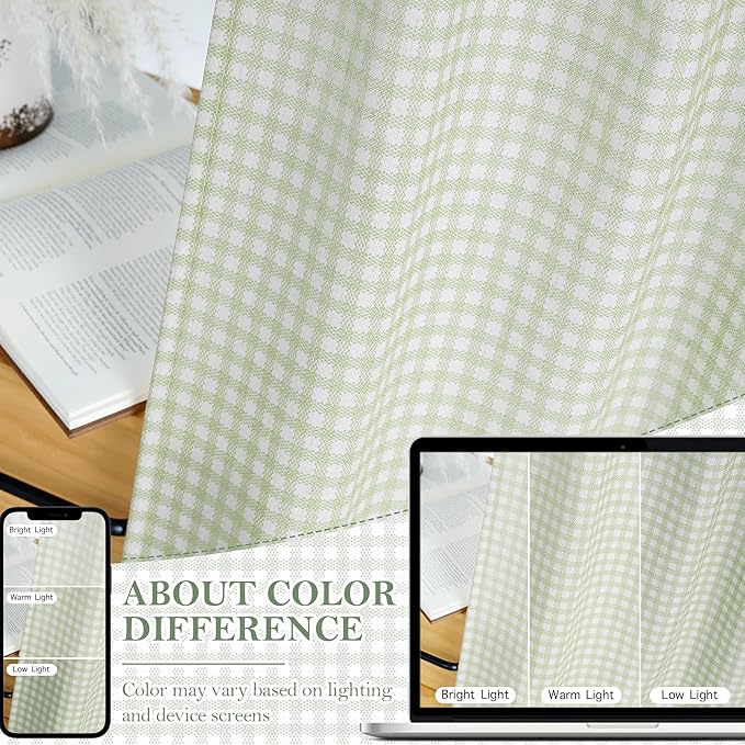 RYB HOME Gingham Cafe Curtains 24 inch Length, Linen Checkered Vintage - Image 3