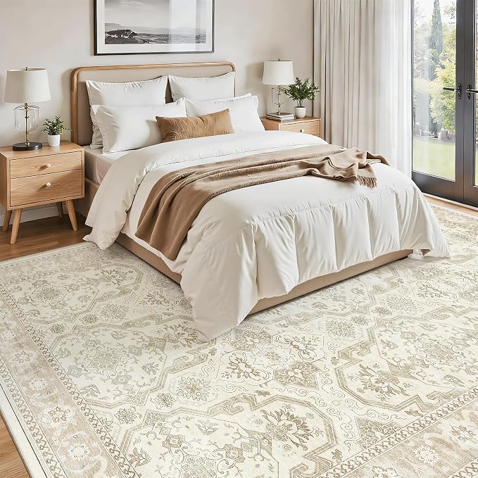 Soalmost 8x10 Area Rugs Large Washable Living Room Rug Non-Slip Beige/Brown | - Image 3