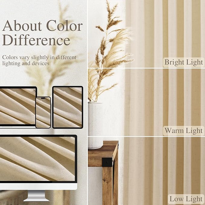 Nanspring Tan Semi Sheer Curtains 72 Inches Long - Image 3