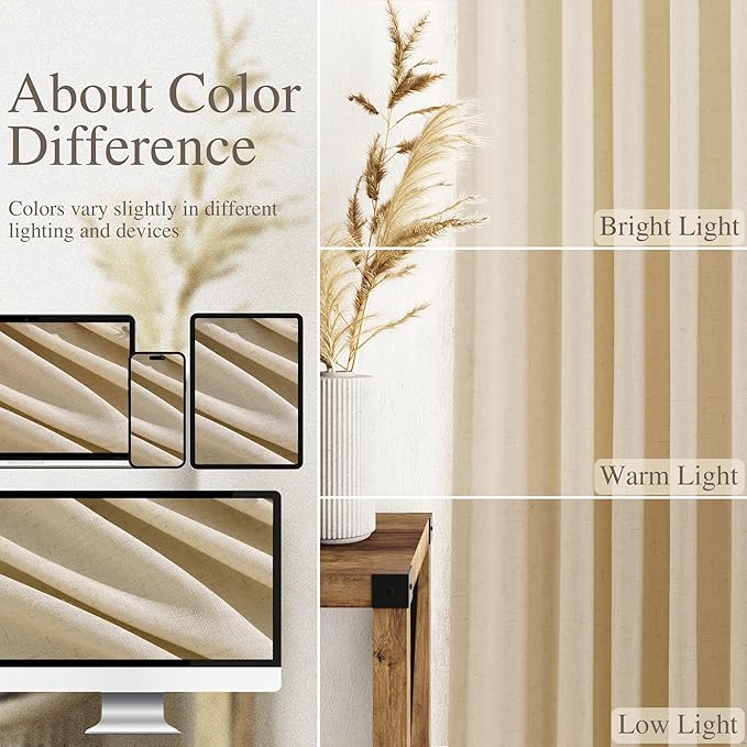 Nanspring Tan Linen Curtains 84 Inches Long - Image 3