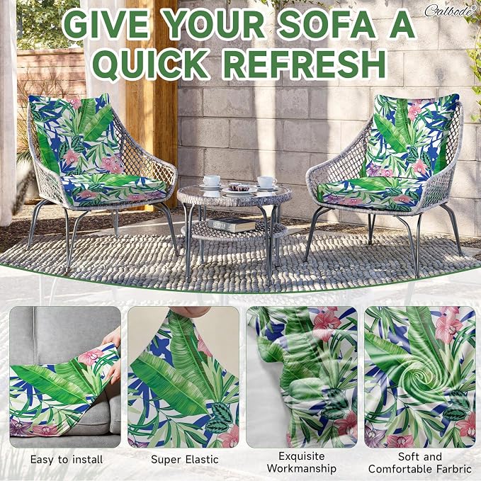 CALBODE 8 Pcs Outdoor Seat Cushion Covers, Tropical Plant | Botanical Chair - Image 4